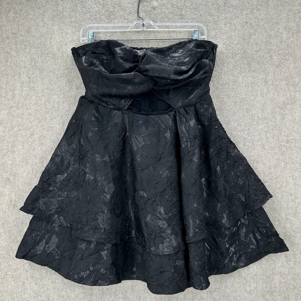 NWT Bhanuni Jyoti Strapless Mini Dress SZ 8 Black Metallic Floral Cutout Tiered